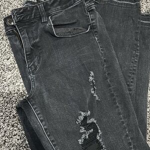 American Eagle Outfitters Charcoal Distressed Skinny Jeans